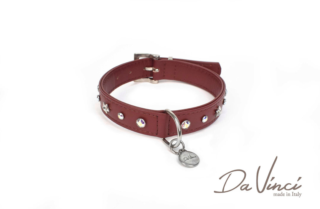 Da Vinci Leather Dog Collar The Caterina - Black, Grey and  Bordeaux