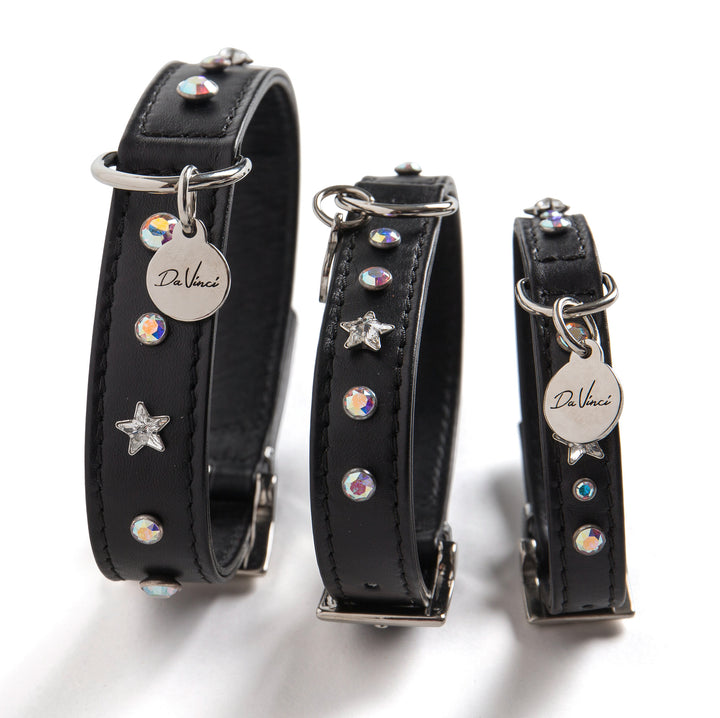 Da Vinci Leather Dog Collar The Caterina - Black, Grey and  Bordeaux