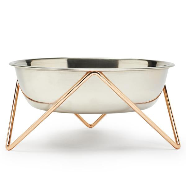 Elevated Woof Luxe Stainless Steel Dog Bowl With Copper Stand - Bendo